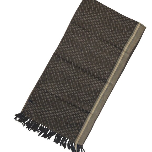 Gucci Vintage Brown & Tan Reversible Small GG Logo Print with Stripe Scarf - Picture 3 of 10